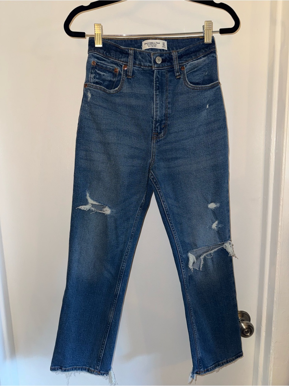Abercrombie Curve Love Ankle Straight Jeans 24 00S Ultra High Rise Distressed